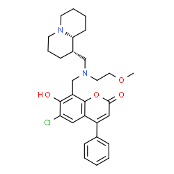 ChemSpider 2D Image | 6-Chloro-7-hydroxy-8-({(2-methoxyethyl)[(1S,9aR)-octahydro-2H-quinolizin-1-ylmethyl]amino}methyl)-4-phenyl-2H-chromen-2-one | C29H35ClN2O4