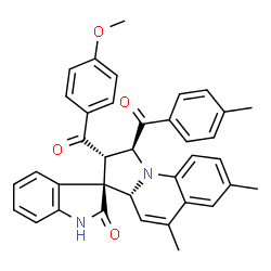 ChemSpider 2D Image | (1'S,2'S,3R,3a'R)-2'-(4-Methoxybenzoyl)-5',7'-dimethyl-1'-(4-methylbenzoyl)-1',2'-dihydro-3a'H-spiro[indole-3,3'-pyrrolo[1,2-a]quinolin]-2(1H)-one | C37H32N2O4