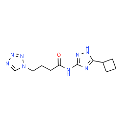 ChemSpider 2D Image | N-(5-Cyclobutyl-1H-1,2,4-triazol-3-yl)-4-(1H-tetrazol-1-yl)butanamide | C11H16N8O