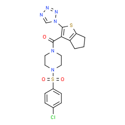 ChemSpider 2D Image | {4-[(4-Chlorophenyl)sulfonyl]-1-piperazinyl}[2-(1H-tetrazol-1-yl)-5,6-dihydro-4H-cyclopenta[b]thiophen-3-yl]methanone | C19H19ClN6O3S2