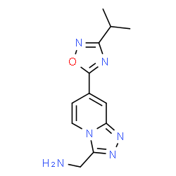 ChemSpider 2D Image | 1-[7-(3-Isopropyl-1,2,4-oxadiazol-5-yl)[1,2,4]triazolo[4,3-a]pyridin-3-yl]methanamine | C12H14N6O