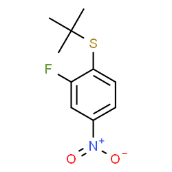 ChemSpider 2D Image | 2-Fluoro-1-[(2-methyl-2-propanyl)sulfanyl]-4-nitrobenzene | C10H12FNO2S