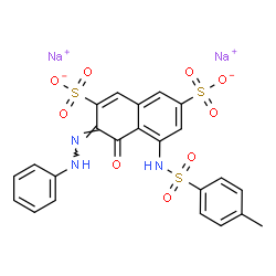 ChemSpider 2D Image | Disodium (3E)-5-{[(4-methylphenyl)sulfonyl]amino}-4-oxo-3-(phenylhydrazono)-3,4-dihydro-2,7-naphthalenedisulfonate | C23H17N3Na2O9S3