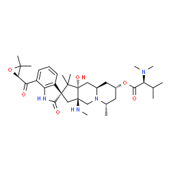 ChemSpider 2D Image | (2R,3aR,6S,8R,9aR,10aS)-7'-{[(2S)-3,3-Dimethyl-2-oxiranyl]carbonyl}-10a-hydroxy-1,1,6-trimethyl-3a-(methylamino)-2'-oxo-1,1',2',3a,4,6,7,8,9,9a,10,10a-dodecahydro-3H-spiro[cyclopenta[b]quinolizine-2,3
'-indol]-8-yl N,N-dimethyl-L-valinate | C35H52N4O6