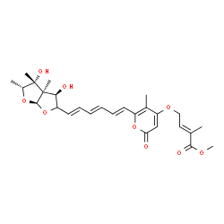 ChemSpider 2D Image | Methyl (2E)-4-[(6-{(1E,3E,5E)-6-[(3R,3aR,4R,5R,6aS)-3,4-dihydroxy-3a,4,5-trimethylhexahydrofuro[2,3-b]furan-2-yl]-1,3,5-hexatrien-1-yl}-5-methyl-2-oxo-2H-pyran-4-yl)oxy]-2-methyl-2-butenoate | C27H34O9