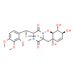ChemSpider 2D Image | (1R,3S,6S,7R,8S,12S,13S)-3,6,7-Trihydroxy-13-(2-hydroxy-3,4-dimethoxyphenyl)-17-methyl-9-oxa-14,15-dithia-10,17-diazatetracyclo[10.3.2.0~1,10~.0~3,8~]heptadec-4-ene-11,16-dione | C21H24N2O9S2
