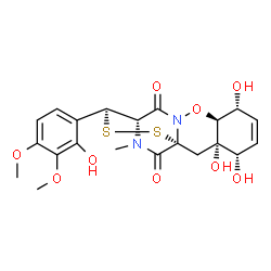 ChemSpider 2D Image | (1R,3S,4S,7R,8S,12S,13S)-3,4,7-Trihydroxy-13-(2-hydroxy-3,4-dimethoxyphenyl)-17-methyl-9-oxa-14,15-dithia-10,17-diazatetracyclo[10.3.2.0~1,10~.0~3,8~]heptadec-5-ene-11,16-dione | C21H24N2O9S2