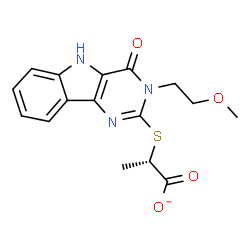 ChemSpider 2D Image | (2S)-2-{[3-(2-Methoxyethyl)-4-oxo-4,5-dihydro-3H-pyrimido[5,4-b]indol-2-yl]sulfanyl}propanoate | C16H16N3O4S