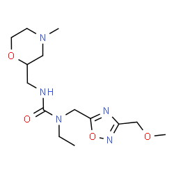ChemSpider 2D Image | 1-Ethyl-1-{[3-(methoxymethyl)-1,2,4-oxadiazol-5-yl]methyl}-3-[(4-methyl-2-morpholinyl)methyl]urea | C14H25N5O4