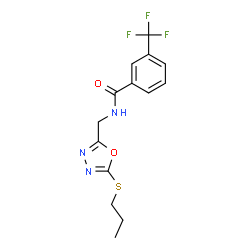 ChemSpider 2D Image | N-{[5-(Propylsulfanyl)-1,3,4-oxadiazol-2-yl]methyl}-3-(trifluoromethyl)benzamide | C14H14F3N3O2S
