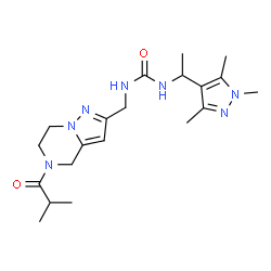 ChemSpider 2D Image | 1-[(5-Isobutyryl-4,5,6,7-tetrahydropyrazolo[1,5-a]pyrazin-2-yl)methyl]-3-[1-(1,3,5-trimethyl-1H-pyrazol-4-yl)ethyl]urea | C20H31N7O2