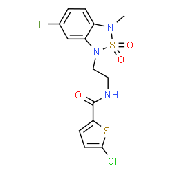 ChemSpider 2D Image | 5-Chloro-N-[2-(6-fluoro-3-methyl-2,2-dioxido-2,1,3-benzothiadiazol-1(3H)-yl)ethyl]-2-thiophenecarboxamide | C14H13ClFN3O3S2