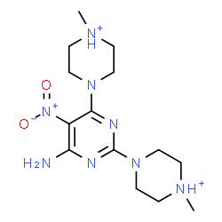 ChemSpider 2D Image | 4,4'-(6-Amino-5-nitro-2,4-pyrimidinediyl)bis(1-methylpiperazin-1-ium) | C14H26N8O2