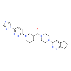 ChemSpider 2D Image | [4-(6,7-Dihydro-5H-cyclopenta[c]pyridazin-3-yl)-1-piperazinyl]{1-[6-(1H-1,2,4-triazol-1-yl)-3-pyridazinyl]-3-piperidinyl}methanone | C23H28N10O