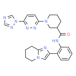 ChemSpider 2D Image | N-[2-(5,6,7,8-Tetrahydroimidazo[1,2-a]pyridin-2-yl)phenyl]-1-[6-(1H-1,2,4-triazol-1-yl)-3-pyridazinyl]-3-piperidinecarboxamide | C25H27N9O