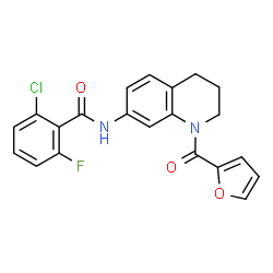 ChemSpider 2D Image | 2-Chloro-6-fluoro-N-[1-(2-furoyl)-1,2,3,4-tetrahydro-7-quinolinyl]benzamide | C21H16ClFN2O3