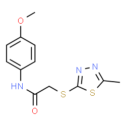 ChemSpider 2D Image | N-(4-Methoxyphenyl)-2-[(5-methyl-1,3,4-thiadiazol-2-yl)sulfanyl]acetamide | C12H13N3O2S2