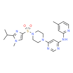 ChemSpider 2D Image | 6-{4-[(2-Isopropyl-1-methyl-1H-imidazol-4-yl)sulfonyl]-1-piperazinyl}-N-(4-methyl-2-pyridinyl)-4-pyrimidinamine | C21H28N8O2S