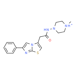 ChemSpider 2D Image | 1-Methyl-4-{[(6-phenylimidazo[2,1-b][1,3]thiazol-3-yl)acetyl]amino}piperazin-1-ium | C18H22N5OS