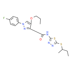 ChemSpider 2D Image | N-[5-(sec-Butylsulfanyl)-1,3,4-thiadiazol-2-yl]-1-(4-fluorophenyl)-4-propoxy-1H-pyrazole-3-carboxamide | C19H22FN5O2S2