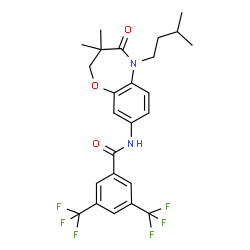 ChemSpider 2D Image | N-[3,3-Dimethyl-5-(3-methylbutyl)-4-oxo-2,3,4,5-tetrahydro-1,5-benzoxazepin-8-yl]-3,5-bis(trifluoromethyl)benzamide | C25H26F6N2O3