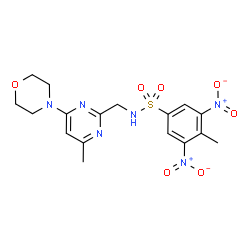 ChemSpider 2D Image | 4-Methyl-N-{[4-methyl-6-(4-morpholinyl)-2-pyrimidinyl]methyl}-3,5-dinitrobenzenesulfonamide | C17H20N6O7S