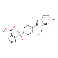 ChemSpider 2D Image | Methyl 3-({4-[4-ethyl-1-(2-methoxyethyl)-5-oxo-4,5-dihydro-1H-1,2,4-triazol-3-yl]-1-piperidinyl}sulfonyl)-2-thiophenecarboxylate | C18H26N4O6S2