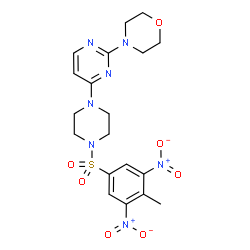 ChemSpider 2D Image | 4-(4-{4-[(4-Methyl-3,5-dinitrophenyl)sulfonyl]-1-piperazinyl}-2-pyrimidinyl)morpholine | C19H23N7O7S