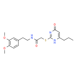 ChemSpider 2D Image | acetamide, 2-[(1,6-dihydro-6-oxo-4-propyl-2-pyrimidinyl)thio]-N-[2-(3,4-dimethoxyphenyl)ethyl]- | C19H25N3O4S