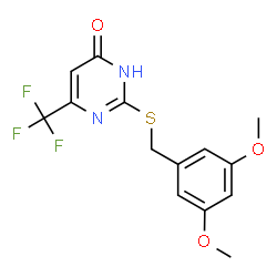 ChemSpider 2D Image | 2-[(3,5-Dimethoxybenzyl)sulfanyl]-6-(trifluoromethyl)-4(1H)-pyrimidinone | C14H13F3N2O3S
