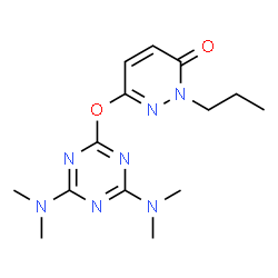 ChemSpider 2D Image | 6-{[4,6-Bis(dimethylamino)-1,3,5-triazin-2-yl]oxy}-2-propyl-3(2H)-pyridazinone | C14H21N7O2