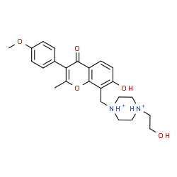ChemSpider 2D Image | 1-(2-Hydroxyethyl)-4-{[7-hydroxy-3-(4-methoxyphenyl)-2-methyl-4-oxo-4H-chromen-8-yl]methyl}piperazinediium | C24H30N2O5