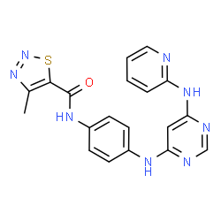 ChemSpider 2D Image | 4-Methyl-N-(4-{[6-(2-pyridinylamino)-4-pyrimidinyl]amino}phenyl)-1,2,3-thiadiazole-5-carboxamide | C19H16N8OS