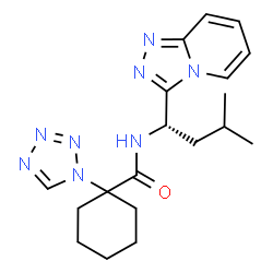 ChemSpider 2D Image | N-[(1S)-3-Methyl-1-([1,2,4]triazolo[4,3-a]pyridin-3-yl)butyl]-1-(1H-tetrazol-1-yl)cyclohexanecarboxamide | C19H26N8O