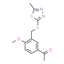ChemSpider 2D Image | 1-(4-Methoxy-3-{[(5-methyl-1,3,4-thiadiazol-2-yl)sulfanyl]methyl}phenyl)ethanone | C13H14N2O2S2