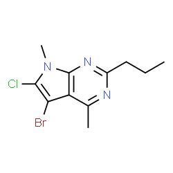 ChemSpider 2D Image | 5-Bromo-6-chloro-4,7-dimethyl-2-propyl-7H-pyrrolo[2,3-d]pyrimidine | C11H13BrClN3