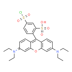 ChemSpider 2D Image | 9-[4-(Chlorosulfonyl)-2-sulfophenyl]-6-(diethylamino)-N,N-diethyl-3H-xanthen-3-iminium | C27H30ClN2O6S2