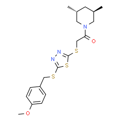ChemSpider 2D Image | 1-[(3R,5R)-3,5-Dimethyl-1-piperidinyl]-2-({5-[(4-methoxybenzyl)sulfanyl]-1,3,4-thiadiazol-2-yl}sulfanyl)ethanone | C19H25N3O2S3