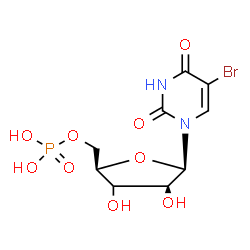 ChemSpider 2D Image | 5-Bromo-1-[(3xi)-5-O-phosphono-beta-D-threo-pentofuranosyl]-2,4(1H,3H)-pyrimidinedione | C9H12BrN2O9P