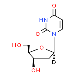 ChemSpider 2D Image | 1-{2-[(1-~2~H)Deoxy]-beta-D-threo-pentofuranosyl}-2,4(1H,3H)-pyrimidinedione | C9H11DN2O5