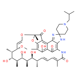 ChemSpider 2D Image | (7S,9E,11S,12S,13S,14R,15R,16R,17S,18S,19E,21E)-2,13,15,17-Tetrahydroxy-1'-isobutyl-11-methoxy-3,7,12,14,16,18,22-heptamethyl-6H,23H,32H-spiro[8,33-dioxa-24,27,29-triazapentacyclo[23.6.1.1~4,7~.0~5,31
~.0~26,30~]tritriaconta-1(31),2,4,9,19,21,25,29-octaene-28,4'-piperidine]-6,23,32-trione | C44H60N4O10