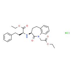 ChemSpider 2D Image | Ethyl (2S)-2-{[(3S)-1-(2-ethoxy-2-oxoethyl)-2-oxo-2,3,4,5-tetrahydro-1H-1-benzazepin-3-yl]amino}-4-phenylbutanoate hydrochloride (1:1) | C26H33ClN2O5