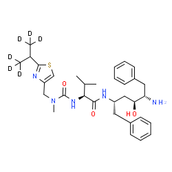 ChemSpider 2D Image | N-[(2S,4S,5S)-5-Amino-4-hydroxy-1,6-diphenyl-2-hexanyl]-N~2~-[methyl({2-[(1,1,1,3,3,3-~2~H_6_)-2-propanyl]-1,3-thiazol-4-yl}methyl)carbamoyl]-L-valinamide | C32H39D6N5O3S