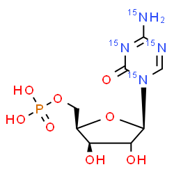 ChemSpider 2D Image | 4-(~15~N)Amino-1-[(2xi)-5-O-phosphono-beta-D-threo-pentofuranosyl](~15~N_3_)-1,3,5-triazin-2(1H)-one | C8H1315N4O8P