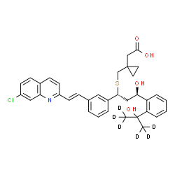 ChemSpider 2D Image | [1-({[(1R,3R)-1-{3-[(E)-2-(7-Chloro-2-quinolinyl)vinyl]phenyl}-3-hydroxy-3-{2-[2-hydroxy(~2~H_6_)-2-propanyl]phenyl}propyl]sulfanyl}methyl)cyclopropyl]acetic acid | C35H30D6ClNO4S