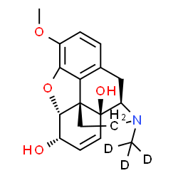 ChemSpider 2D Image | (5alpha,6alpha)-3-Methoxy-17-(~2~H_3_)methyl-7,8-didehydro-4,5-epoxymorphinan-6,14-diol | C18H18D3NO4