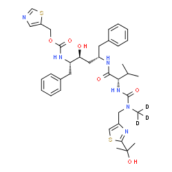 ChemSpider 2D Image | N-[(2S,4S,5S)-4-Hydroxy-1,6-diphenyl-5-{[(1,3-thiazol-5-ylmethoxy)carbonyl]amino}-2-hexanyl]-N~2~-({[2-(2-hydroxy-2-propanyl)-1,3-thiazol-4-yl]methyl}[(~2~H_3_)methyl]carbamoyl)-L-valinamide | C37H45D3N6O6S2