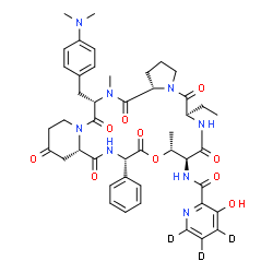 ChemSpider 2D Image | N-{(6R,9S,10R,13S,15aS,22S,24aS)-22-[4-(Dimethylamino)benzyl]-6-ethyl-10,23-dimethyl-5,8,12,15,17,21,24-heptaoxo-13-phenyldocosahydro-12H-pyrido[2,1-f]pyrrolo[2,1-l][1,4,7,10,13,16]oxapentaazacyclonon
adecin-9-yl}-3-hydroxy-2-(~2~H_3_)pyridinecarboxamide | C45H51D3N8O10