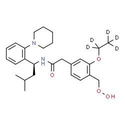ChemSpider 2D Image | 2-{3-[(~2~H_5_)Ethyloxy]-4-(hydroperoxymethyl)phenyl}-N-{(1S)-3-methyl-1-[2-(1-piperidinyl)phenyl]butyl}acetamide | C27H33D5N2O4