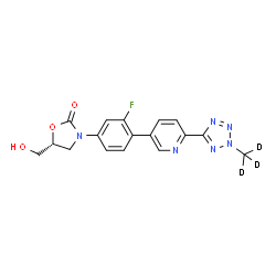 ChemSpider 2D Image | (5R)-3-(3-Fluoro-4-{6-[2-(~2~H_3_)methyl-2H-tetrazol-5-yl]-3-pyridinyl}phenyl)-5-(hydroxymethyl)-1,3-oxazolidin-2-one | C17H12D3FN6O3